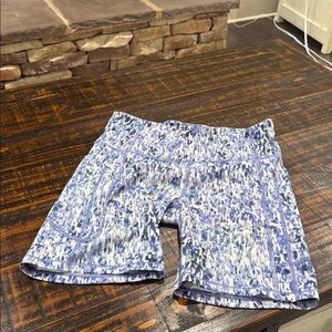 Athleta Blue and White Bike Shorts with Floral Design